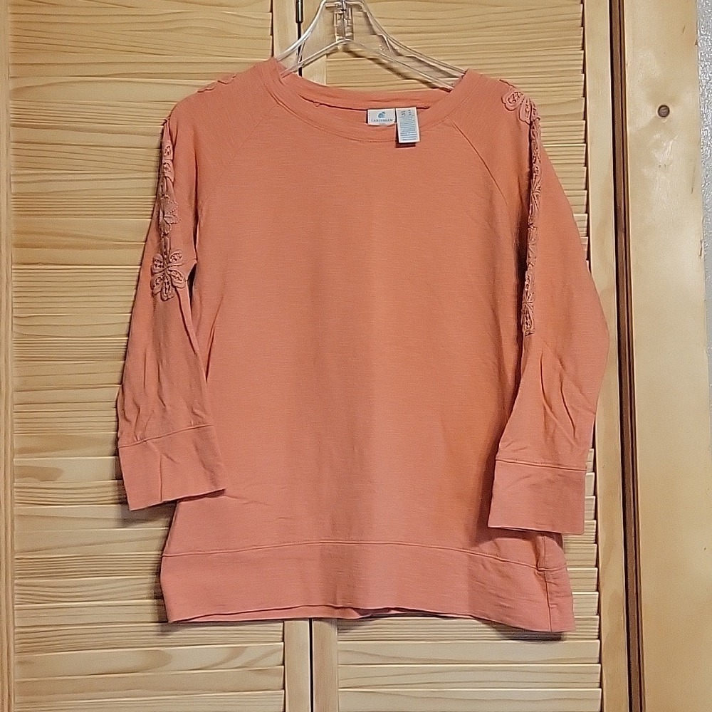 2x Caribbean Joe Women 3/4 Long Sleeve Shirt Top medium from Cabelas Navy/Orange